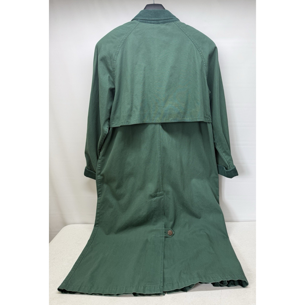 Eddie Bauer Canvas Utility Trench Coat Duster Corduroy Trim Green Womens Large - Picture 3 of 10